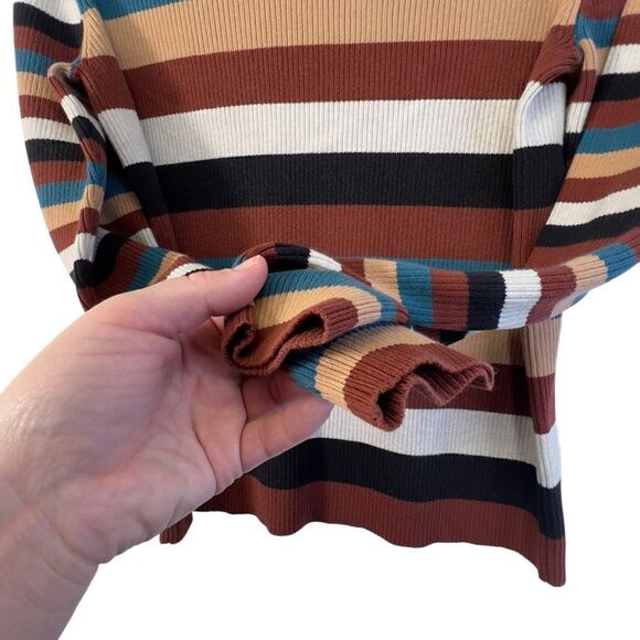 Vintage (r)elativity Striped Turtleneck Sweater Medium Black Rust Beige - Picture 12 of 15